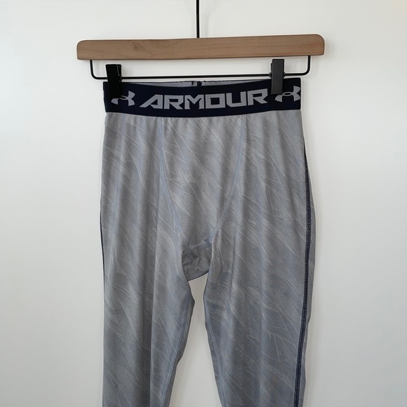 Under Armour Men's Compression Leggings Light Gray Athletic Pants - Picture 2 of 4